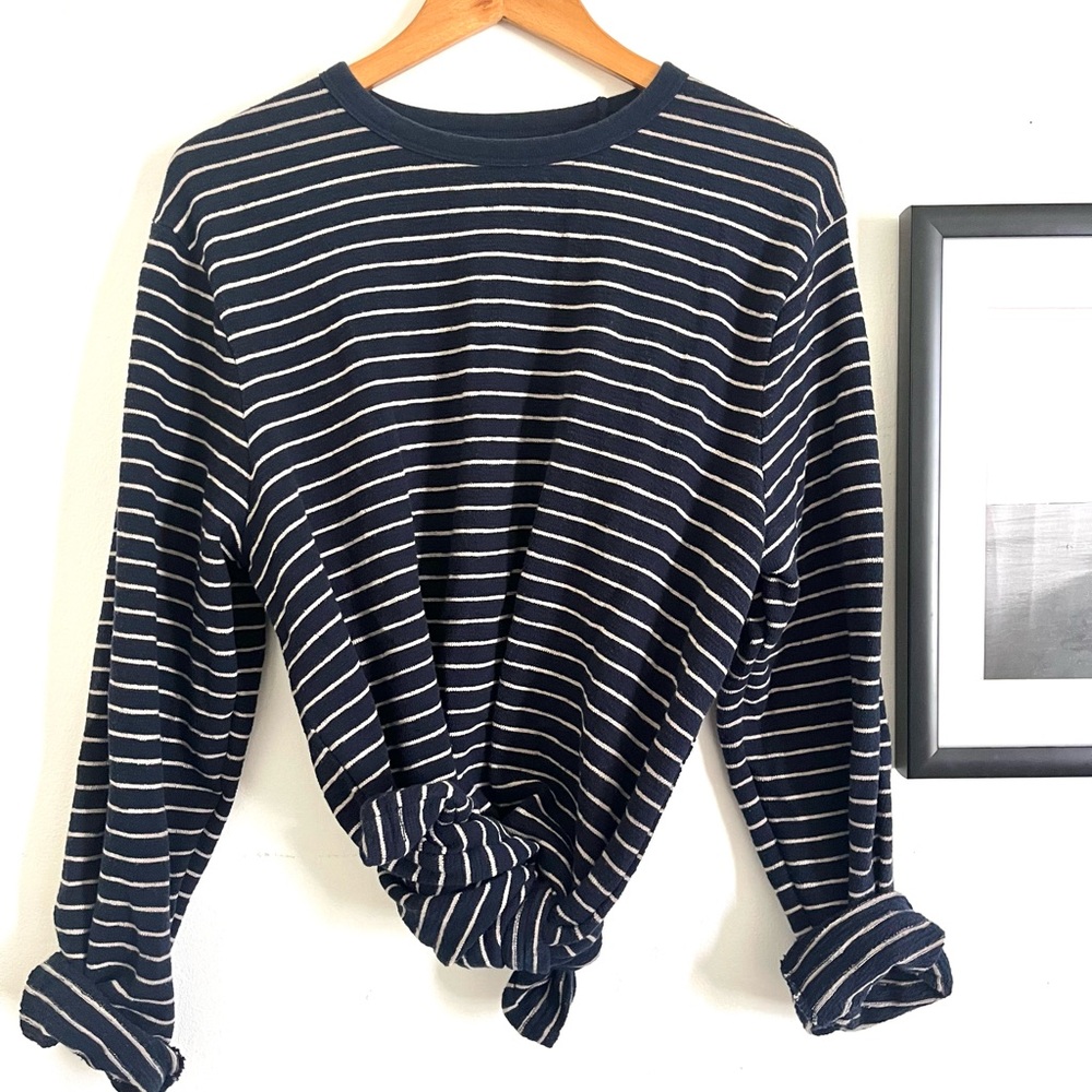 Oversized Navy and White Striped Long-Sleeve Shirt